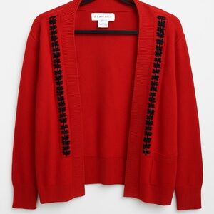 Elegant Red Cardigan with Black Detailing